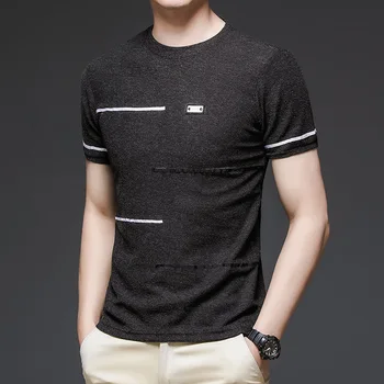 Nouă bărbați de înaltă elastic T-shirt moda coreeană gât rotund moda de vara slim maneci scurte corp pentru bărbați îmbrăcăminte tricou