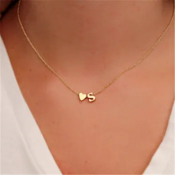 Numele Colier Inima Inițială de Aur de Argint de Culoare Scrisoare Cravată Coliere Pentru Femei Bijuterii Pandantiv Cadou iubitului de Ziua Îndrăgostiților Cadouri