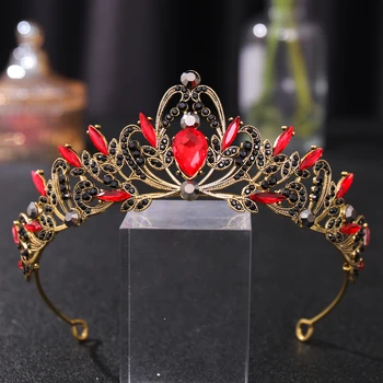 Nunta Coroana De Aur Diademe Mireasa De Susținere Cristal Roșu, Diademe, Coroane Coroana Miresei Caciulita Nunta Accesorii De Par