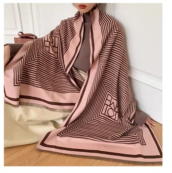 OMEA Pătură Eșarfă cu Dungi Eșarfă de Iarnă Femei Eșarfă de Cașmir Eșarfă Brand de Lux Imination Lână Poncho Moda Șal Roz