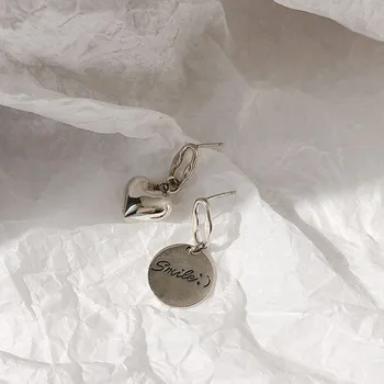 PANGJERY Argint 925 Cercei pentru Femei de Moda Simplu Creativ Asimetrice DRAGOSTE Inima Formă de Disc Bijuterii de Nunta Cadouri