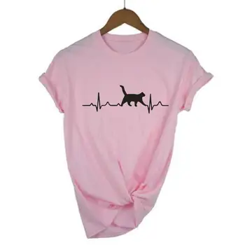 PISICA drăguț ÎNTR-O CLIPĂ tricou Amuzant Pisoi Miau Inimii Tricou Femei Topuri Drăguț Kitty Pisica de Companie Puls Casual Tricou Femme