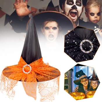 Palarie de vrajitoare Costum de Halloween Portocaliu/Negru Cosplay Margine Largă Palaria pentru Petrecere de Halloween elemente de Recuzită de Cosplay Costum Accesorii Copii
