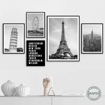 Paris, Turnul Eiffel, Turnul din Pisa Roată Panza Pictura Abstractă Linie Postere si Printuri de Arta de Perete Imagini
