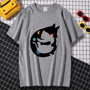 Pisică Și De Câine Îmbrățișare Și Somn Printt-Shirt Mens Vrac Strada Tricouri Tricouri Retro Moale Streetwear Estetice Confortabil Bărbați T-Shirt