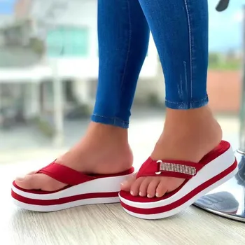 Plus Dimensiune Femei Pantofi 2021 Stras Burete Sandale cu Platforma Wedge Papuci de Vara Flip Flops pentru Femei Plat Papuci de Plaja 0