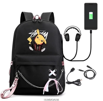 Pokemon ghiozdane Anime Rucsac pentru Adolescenti Fete Baieti Copii Pikachu Copii de Studenți Usb Travel Rucsac pentru Laptop Anime Sac