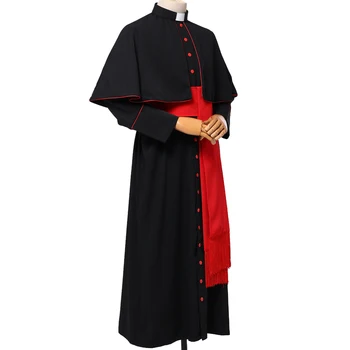 Preotul Haine Sutana Clerului Veșmânt Medieval Ritual Wizard Roba Neagra Centura Uniforma De Ani Costum 0