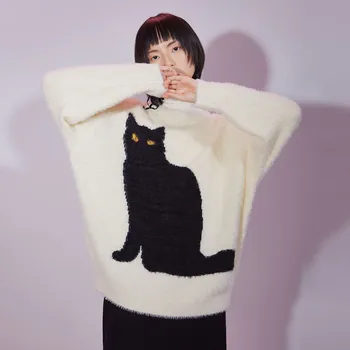 Pulover feminin pulover de o pisica neagra design original model tridimensional liber casual colegiul wild style fată de cald tricot