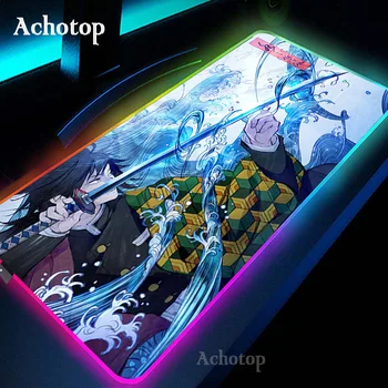 RGB Mari de Gaming Mousepad Anime Demon Slayer LED Backlit Covor de dimensiuni Mari Mause Pad Gamer Tastatură de Calculator Mouse-ul Mat Birou Mat