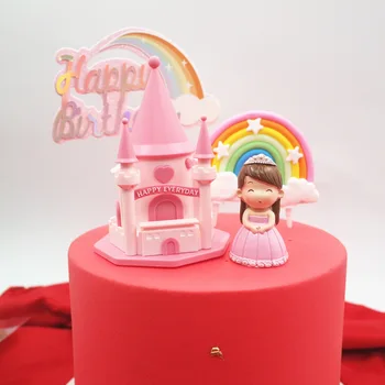 Rainbow Cake Toppers Roz Fată Partid Ziua De Nastere Tort Decor Lollipop Forma Cupcake Steaguri Copil De Dus De Nunta Unicorn Petrecere