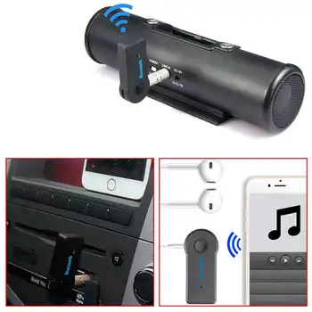 Receptorilor de Audio Inalámbrico Bluetooth 3.0, Jack de 3.5 mm Manos Libres Coche Negru BT Wireless Adapter Bateria JackAux