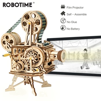 Robotime 183pcs Retro 3D Diy Manivela Proiector de Film din Lemn Model Clădire Kituri de Asamblare Vitascope Jucarie Cadou pentru Copii, pentru Adulți