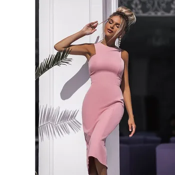 Rosu Sexy Femei De Vara Bodycon Rochie De Rezervor Fără Mâneci Casual Fantă Petrecere Club Midi Rochii Elegante, Birou De Moda Doamnelor De Îmbrăcăminte 0