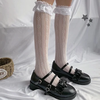 Sexy Model Inima Ciorapi pentru Femei Fete Transparent de Înaltă Elastic Ciorap Elastic Rochie de Dantelă Înaltă la Genunchi Șosete Calcetines 4