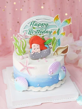 Sirena drăguț Decoratiuni Lume Ocean Girl Cake Topper Ziua Desert Decor pentru Ziua copilului Consumabile Partid Minunat Cadou 0