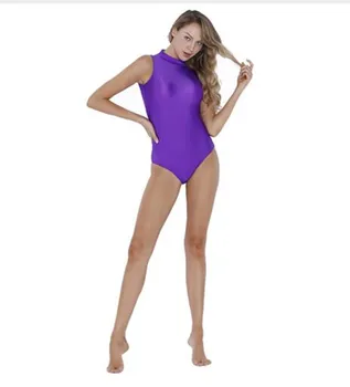 Speerise Femei Violet Pe Gât Fără Mâneci Tricou Nylon Spandex Bodysuit Ieftine Gimnastica Alb Tricouri Pentru Adulți