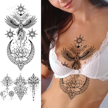 Stern tatuaj henna neagră de dantelă mandala sexy tatuaj rezistent la apa pentru femei sub sânul corpului tatuaj piept de burta maneca banderola tatuaj