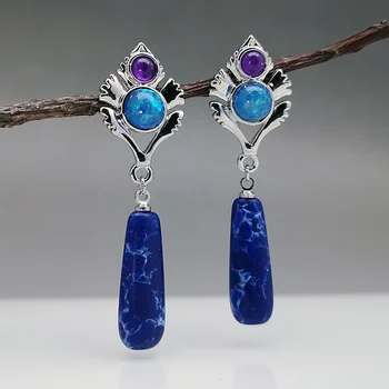 Stilul boem natural lapis lazuli BIJUTERIE PANDANTIV CERCEI mireasa nunta logodna Ametist, opal de sex feminin Cercei
