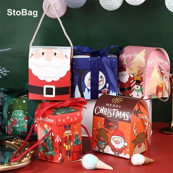 StoBag 10buc Vesel Crăciunul Cadou Surpriza Cutie de Ambalaj Barthday de Petrecere si Eveniment Cookie-uri Manual Consumabile Moș Crăciun, om de Zăpadă