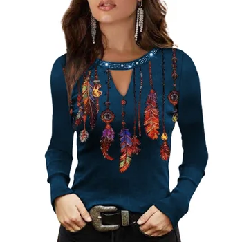 Toamna și Iarna Tipărite Gol Afară de Y2k Oversize T-shirt Femei Plus Dimensiune Casual de Top Vrac Vintage Bluza cu Maneci Lungi Pulover