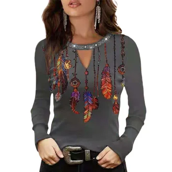 Toamna și Iarna Tipărite Gol Afară de Y2k Oversize T-shirt Femei Plus Dimensiune Casual de Top Vrac Vintage Bluza cu Maneci Lungi Pulover 1