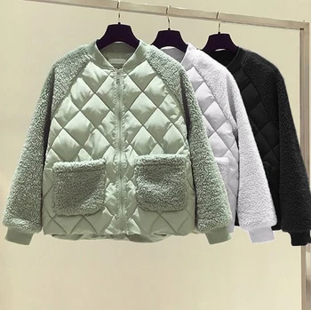 Usoare de bumbac jacheta femei scurta 2021 nou liber miel, cum ar fi lână împletit bumbac-sacou captusit jacheta jacheta de iarna 0