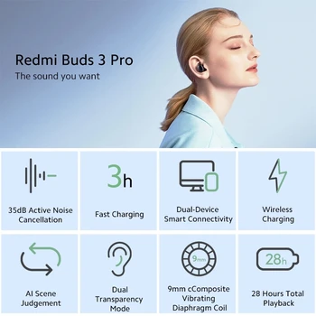 Versiune globală Original căști Xiaomi Redmi Muguri de 3 TWS Pro cască fără fir Bluetooth 35dB de reducere a zgomotului Redmi Airdots 3 Pro 1