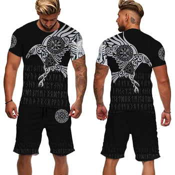 Viking Odin 3D Imprimate Bărbați T-shirt și Bărbați Trening, Tricou, pantaloni Scurți Sport Casual Primavara-Vara Supradimensionat de sex Masculin Costum