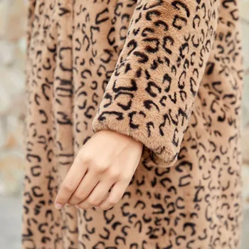 ZADORIN de Înaltă Calitate Faux Blană de Nurcă Mantou pentru Femei de Iarnă Noi Leopard de Imprimare X-Long Hooded Faux Blană de Iepure Jacheta Palton Vrac