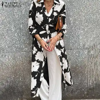 ZANZEA Moda Femei Toamna cu Maneci Lungi V-Neck Bluza Boem Florale Imprimate Tricou Lung Casual OL Munca Blusas Topuri Tunica 2021