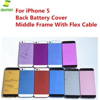 Înapoi Capacul Bateriei Pentru iPhone 5 Carcasa Baterie Usa Mijlocul Cadru Carcase de Asamblare Ușa din Spate Cu Cablu Flex 1
